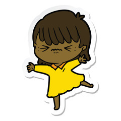 sticker of a stressed out cartoon girl