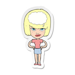 sticker of a cartoon woman thinking