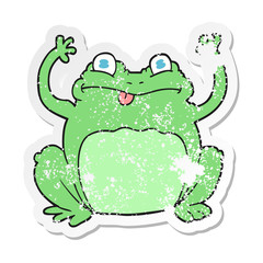 retro distressed sticker of a cartoon funny frog