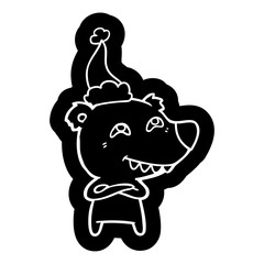 cartoon icon of a bear showing teeth wearing santa hat