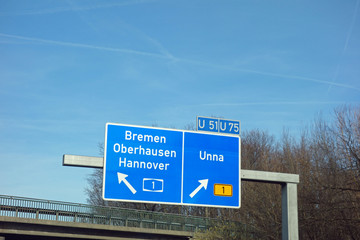 autobahnschild, bremen, oberhausen, hannover, unna, a1, 