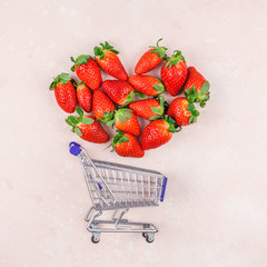 Shopping concept composition with strawberries