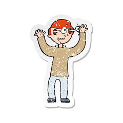 retro distressed sticker of a cartoon man with eyes popping out of head
