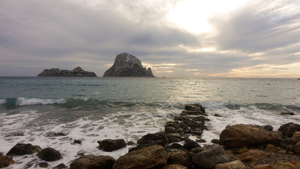 A beautiful sunset on the island of Es Vedra, Ibiza