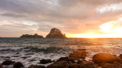 A beautiful sunset on the island of Es Vedra, Ibiza