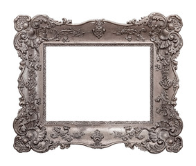 Silver frame for paintings, mirrors or photo isolated on white background