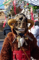 Moscow, Russia - March 2, 2019: Mummers at the Manezhnaya square during the celebration of...