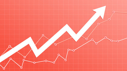 Stock Market Up Arrow on a living coral background