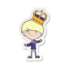 retro distressed sticker of a cartoon person wearing crown