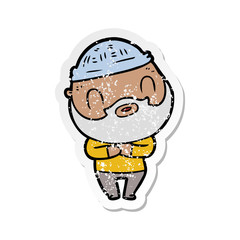 distressed sticker of a cartoon bearded man
