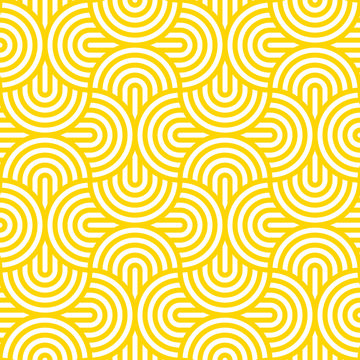 Vector Yellow Geometric Pattern. Seamless Pattern With Rounded Shapes.