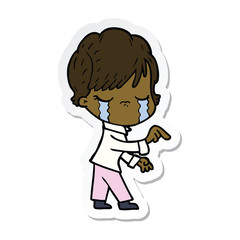 sticker of a cartoon woman crying