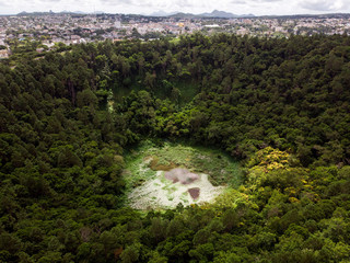 Trou aux Cerfs Volcano, Mauritius, Africa. 2019 february. Aerial photo.