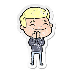distressed sticker of a happy cartoon man