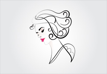 Logo face of pretty woman silhouette vector