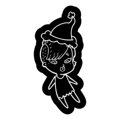 cartoon icon of a surprised girl wearing santa hat