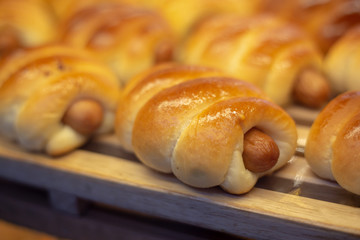 Variety of fresh bread in a supermarket
