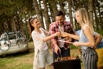 Young people enjoying barbecue party in the nature