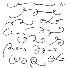 Hand drawn doodle flourishes swirls, text dividers, wedding decor design elements