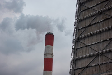 The metal frame of a cooling tower at an industrial enterprise