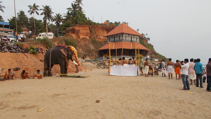 Puja ritual on Papanasam beach. Varkala, Kerala, India