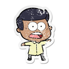 distressed sticker of a cartoon shocked man