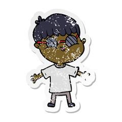 distressed sticker of a cartoon boy wearing spectacles