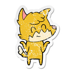 distressed sticker of a cartoon friendly fox