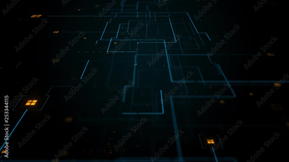 Poster loopable 3d render abstract digital background with thick and thin lines. square particles. depth of