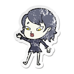 distressed sticker of a cute cartoon vampire girl