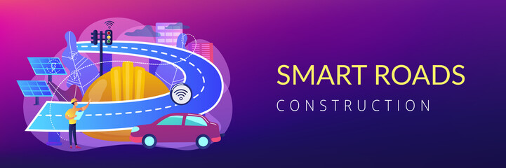 Smart roads construction concept banner header.
