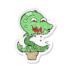 retro distressed sticker of a cartoon monster plant