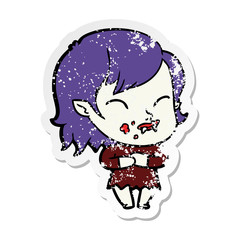 distressed sticker of a cartoon vampire girl with blood on cheek