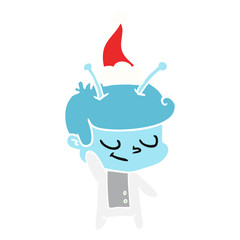 friendly flat color illustration of a spaceman wearing santa hat