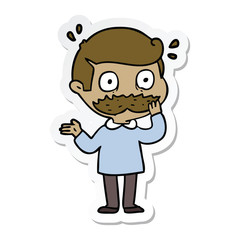 sticker of a cartoon man with mustache shocked