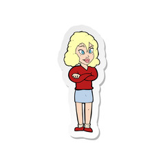 sticker of a cartoon woman with crossed arms