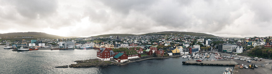 Fototapeta na wymiar panorama of torshavn harbor area capital city of the faroe islands
