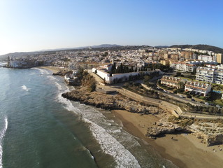Obraz premium Aerial view of Sitges. Village of Barcelona. Catalonia. Spain. Drone photo