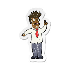 retro distressed sticker of a cartoon man with idea