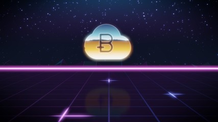 synthwave retro design icon of bitcoin