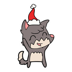 happy line drawing of a fox wearing santa hat