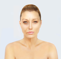Fototapeta premium Aging. Mature woman-young woman.Face with skin problem