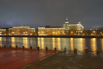 Fototapeta na wymiar Moscow cityscape at night spring time. Long exposure image.
