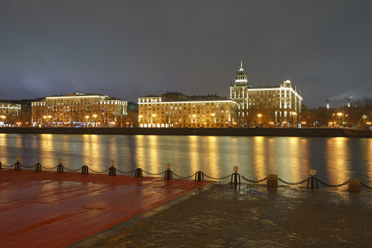 Moscow cityscape at night spring time. Long exposure image.