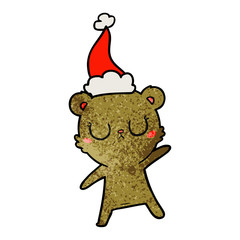 peaceful textured cartoon of a bear wearing santa hat