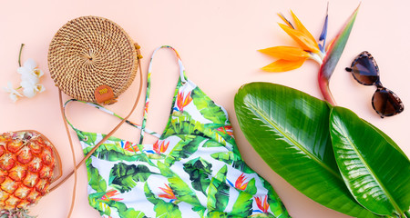 Summer flat lay scenery with swimsuit