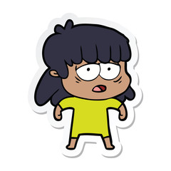 sticker of a cartoon tired woman