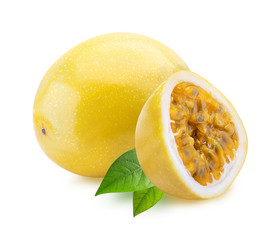 Yellow maracuya (passion fruit) isolated on white background