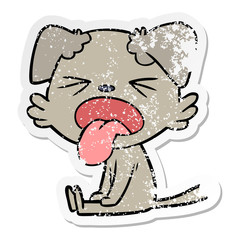 distressed sticker of a cartoon sitting dog