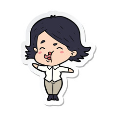 sticker of a cartoon girl pulling face